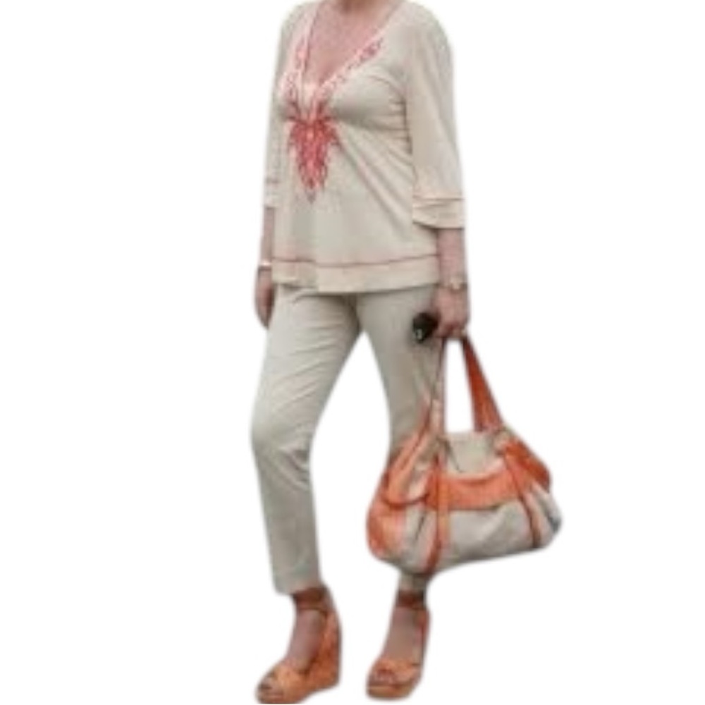 Moschino Cream Cotton Slim Ankle Cigarette Pants Size 44
